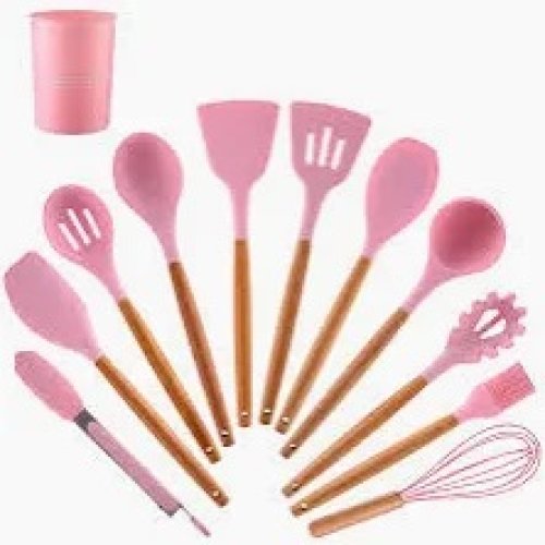 SET UTENSILLOS SILICONA Y MADERA X 12 PCS.