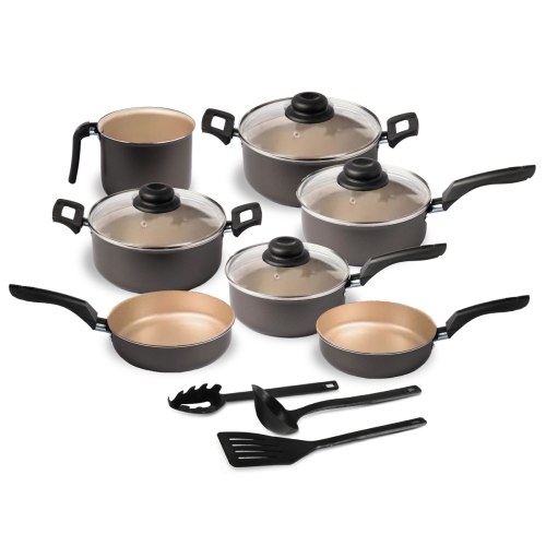 BATERIA DE COCINA 14 PCS. TRADIZIONALE NEGRO/BEIGE